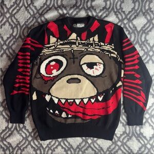 Black and Red Graphic Crewneck Sweater